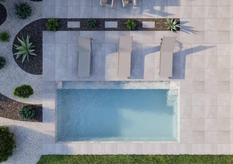 Piscine vue aérienne sur terrasse