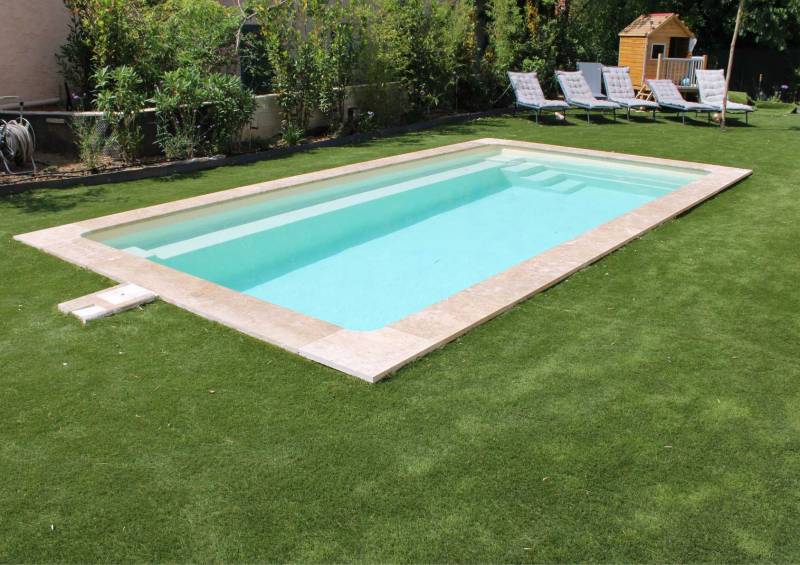 piscine dans jardin avec pelouse