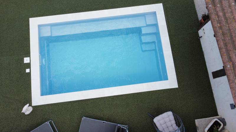 piscine dans jardin avec pelouse