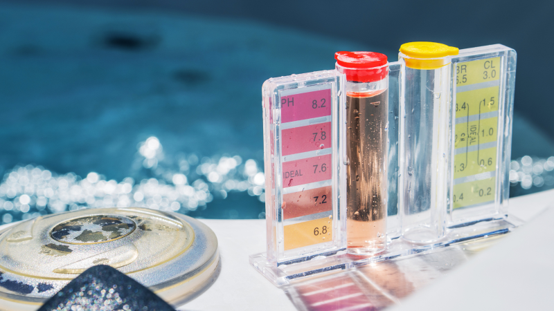 Analyse de l’eau d’une piscine coque polyester à La Valette-du-Var en cas de pH instable. Alliance Piscines 83 identifie les causes et ajuste les paramètres pour une eau équilibrée.