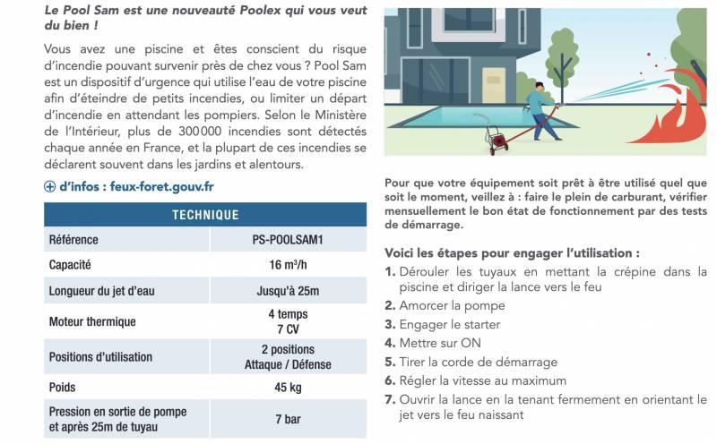 description du poolsam de chez poolex pour les incendies